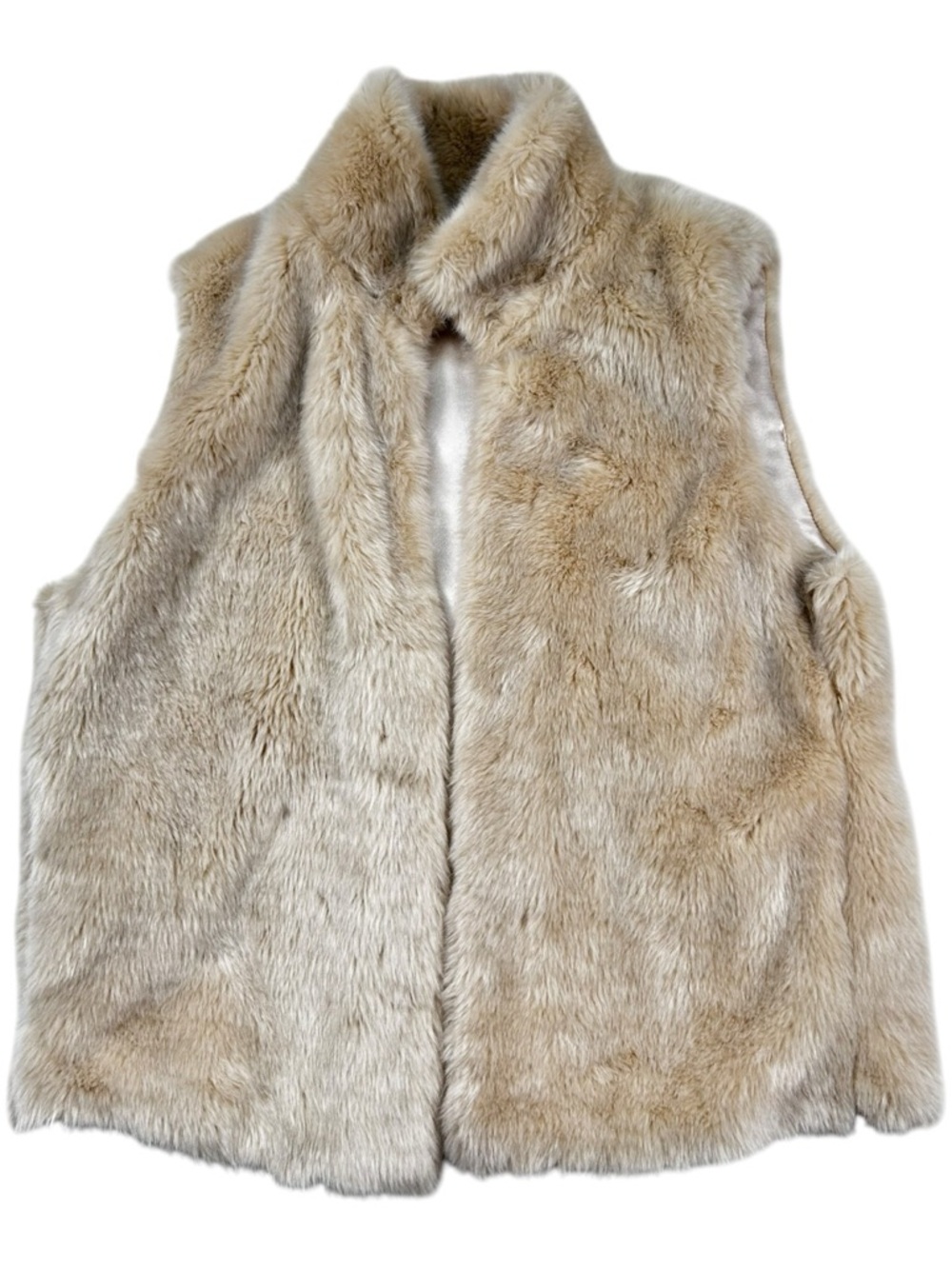 Dynamite Faux Fur Vest Women Size L Beige Neutral Sleeveless Plush Winter Coat - Picture 2 of 7
